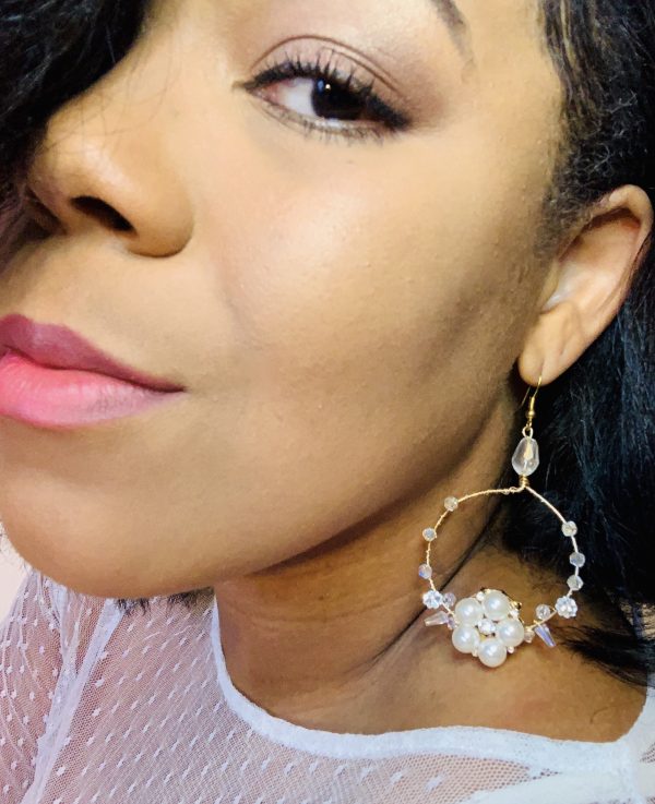Crystal & Pearl Hoop Earrings - Image 5