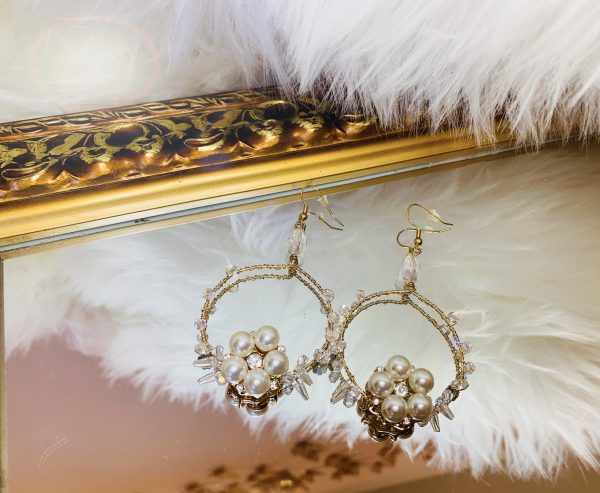 Crystal & Pearl Hoop Earrings - Image 3