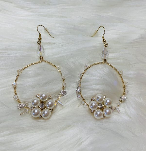 Crystal & Pearl Hoop Earrings - Image 2