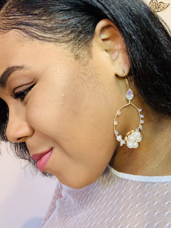 Crystal & Pearl Hoop Earrings - Image 6
